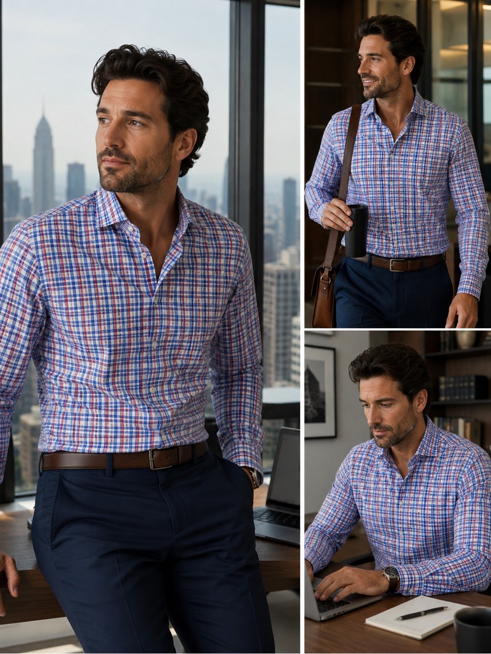 UNTUCKit XL Regular Fit Performance Plaid Button up Blue Red Stretch Shirt